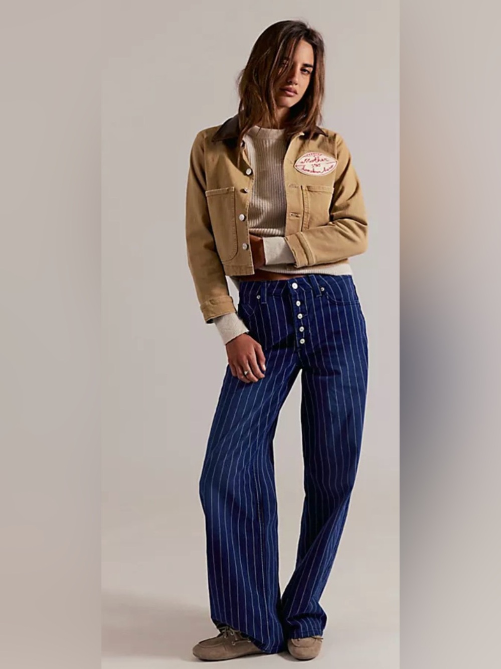 Free People We The Free Nia Boyfriend Wide Leg Jeans Indigo Pinstripe Sz 30 NWOT